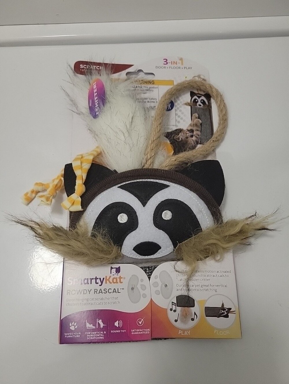 Rowdy Rascal Raccoon Cat Toy in Brown and White